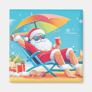 Der Santa Claus entspannt sich auf einem Sonnenbet Magnet
