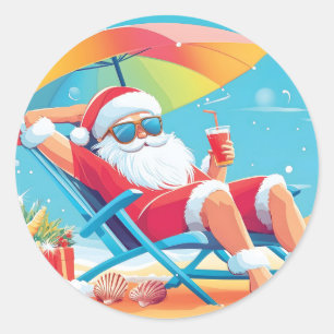 Der Santa Claus entspannt sich auf einem Sonnenbet Runder Aufkleber