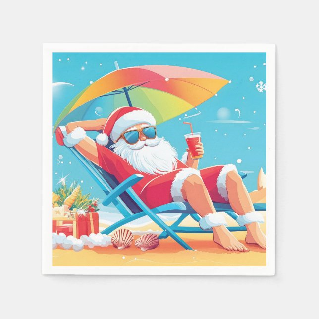 Der Santa Claus entspannt sich auf einem Sonnenbet Serviette (Vorderseite)
