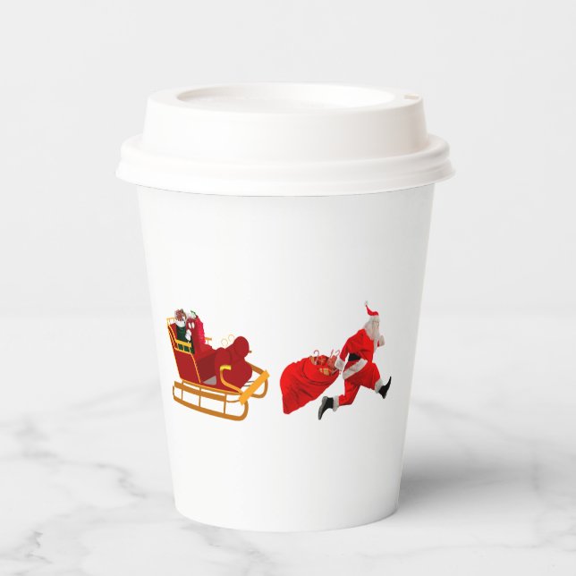 Der Santa startet die Papieraufkleber Pappbecher (Vorderseite)