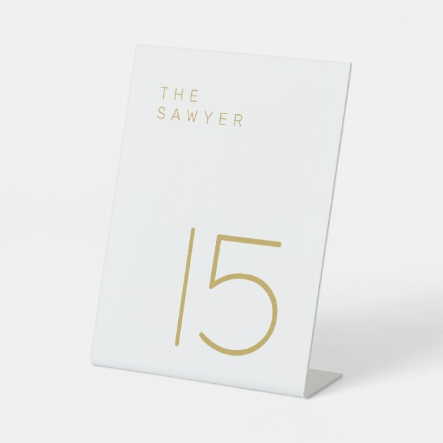 Der Sawyer 15 Gold und Weiß Tischnummer Sockelschild (Vorderseite)