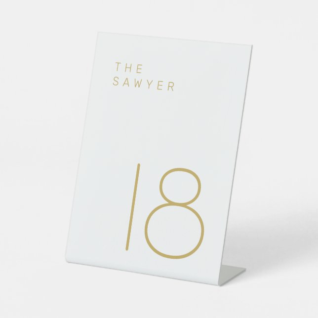Der Sawyer 18 Gold und Weiß Tischnummer Sockelschild (Vorderseite)