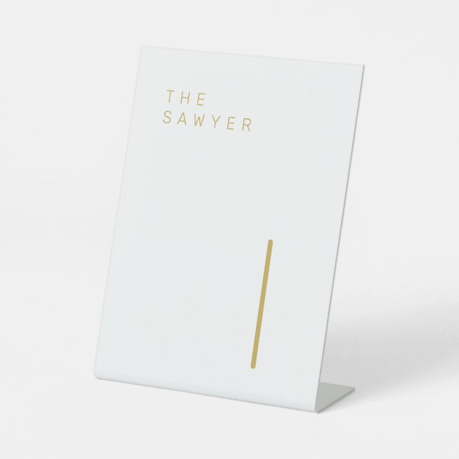 Der Sawyer 1 Gold und die weiße Tischnummer Sockelschild (Vorderseite)
