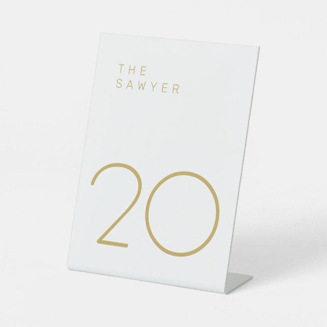 Der Sawyer 20 Gold und Weiß Tischnummer Sockelschild (Vorderseite)