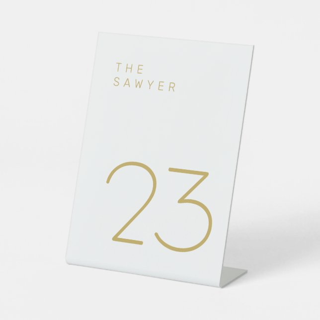 Der Sawyer 23 Gold und Weiß Tischnummer Sockelschild (Vorderseite)