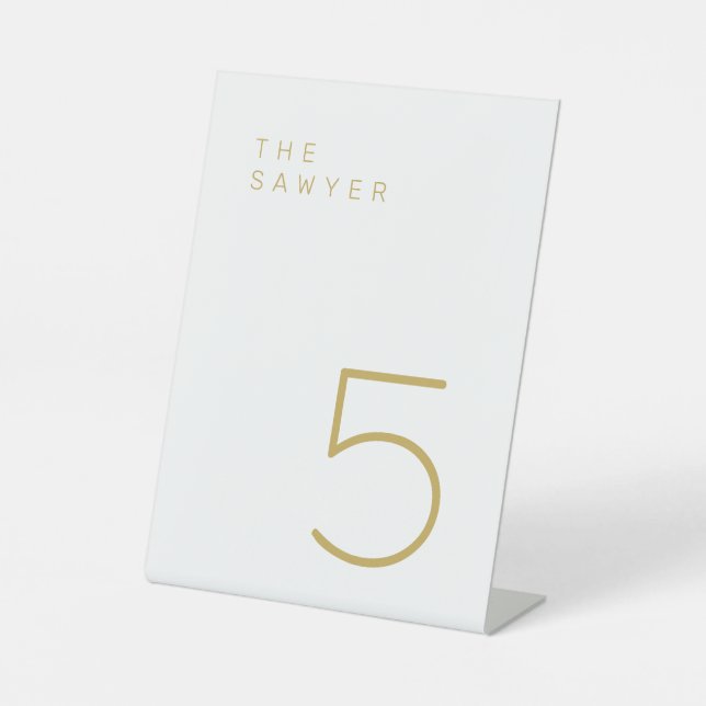 Der Sawyer 5 Gold und Weiß Tischnummer Sockelschild (Vorderseite)
