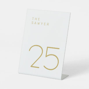 Der Sawyer Minimalistische Gold- und Weiß-Tischnum Sockelschild