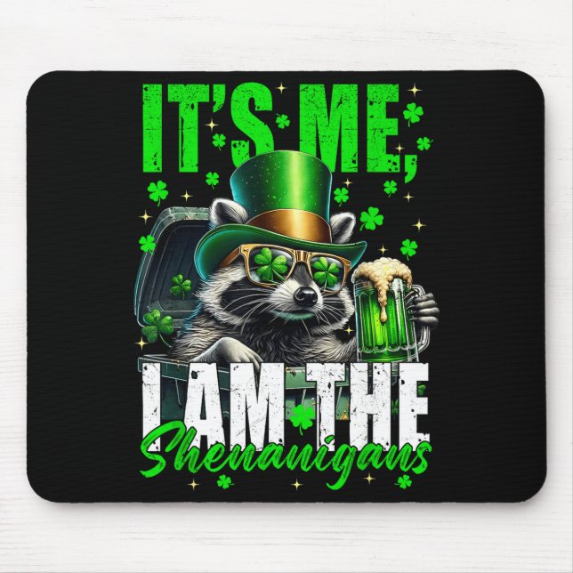 Der Schabernack, lustiger Waschbär St. Patrick's D Mousepad (Vorne)