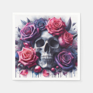 Der Schädel ist umgeben von lebendigen Rose Serviette