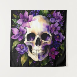 Der Schädel mit violetten Blumen bestechen durch s Wandteppich