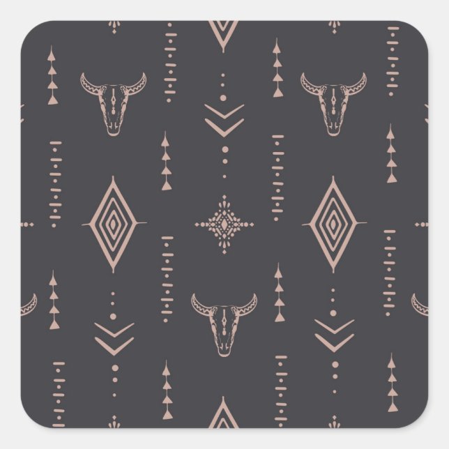 Der Schädel von Boho, ethnisch nahtlos. Quadratischer Aufkleber (Vorderseite)