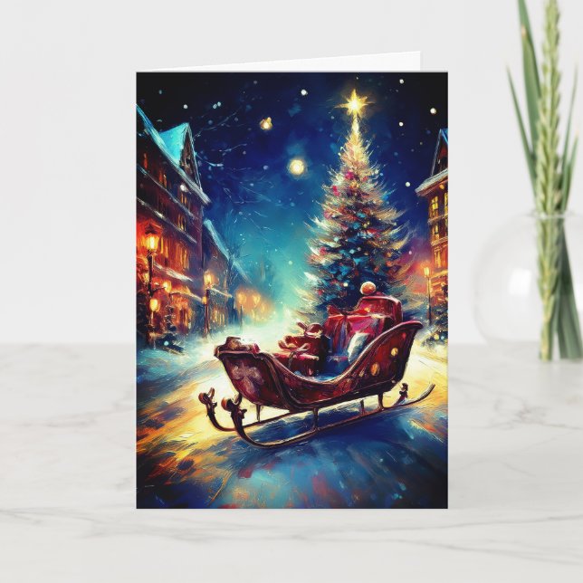 Der Schlitten des Weihnachtsmanns Karte (Vorderseite)