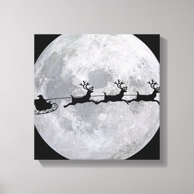 Der Schlitten des Weihnachtsmanns vor dem Mond Leinwanddruck (Vorderseite)
