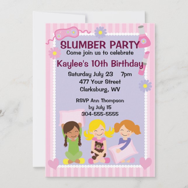 Der Schlummer-Party des Mädchens Einladung (Vorderseite)