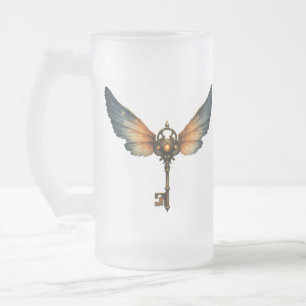 Der Schlüssel der Ewigkeit – Steampunk Flügel Mattglas Bierglas