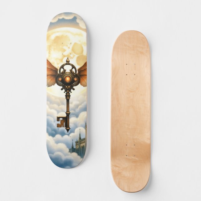 Der Schlüssel der Ewigkeit – Steampunk Flügel Skateboard (Vorderseite)