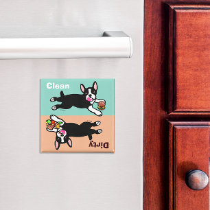 Der schmutzige Boston-Terrier-Cartoon/säubern Magnet