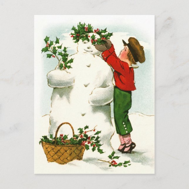 Der Schneemann dekorieren Feiertagspostkarte (Vorderseite)