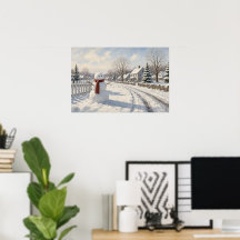 Der Schneemann im Hof Winterdorf Poster