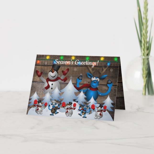 Der Schneemann und die Rentiere singen Frosty Karte (Vorderseite)