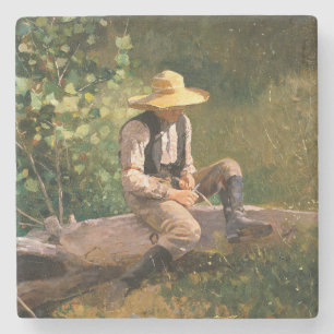 Der schnitzende Junge (von Winslow Homer) Steinuntersetzer