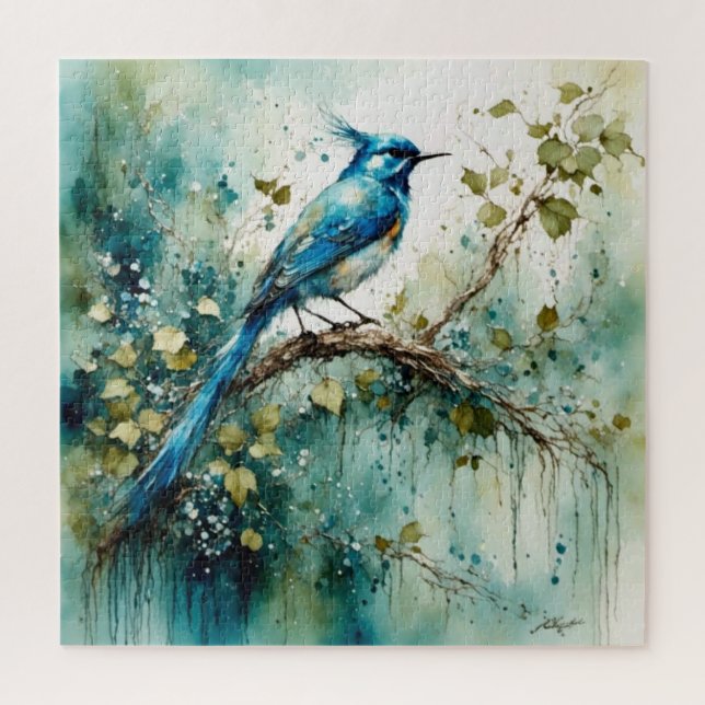 Der schöne Blaue Vogel sitzt in einem Baum (Vertikal)