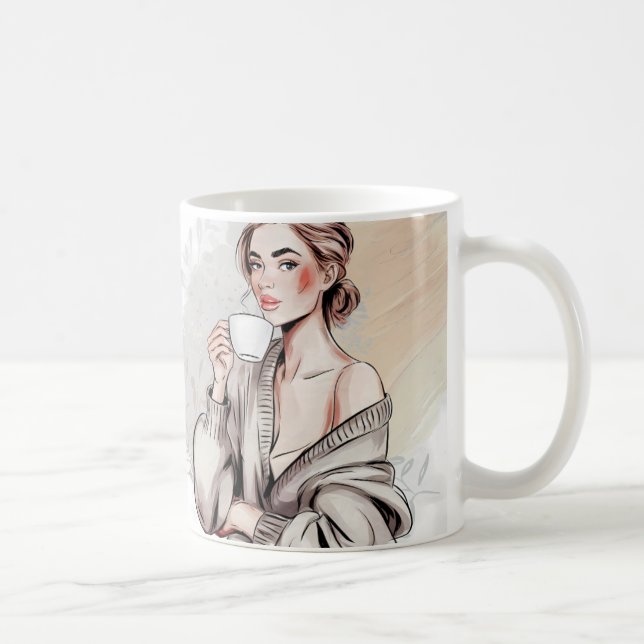 Der schöne Morgen beginnt mit der Tasse des Kaffee (Rechts)