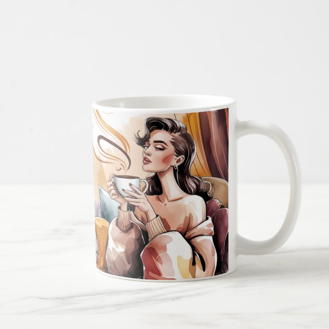 Der schöne Morgen beginnt mit der Tasse des Kaffee (Rechts)