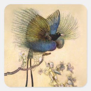 „Der schönste Vogel“ von Warwick Goble Quadratischer Aufkleber