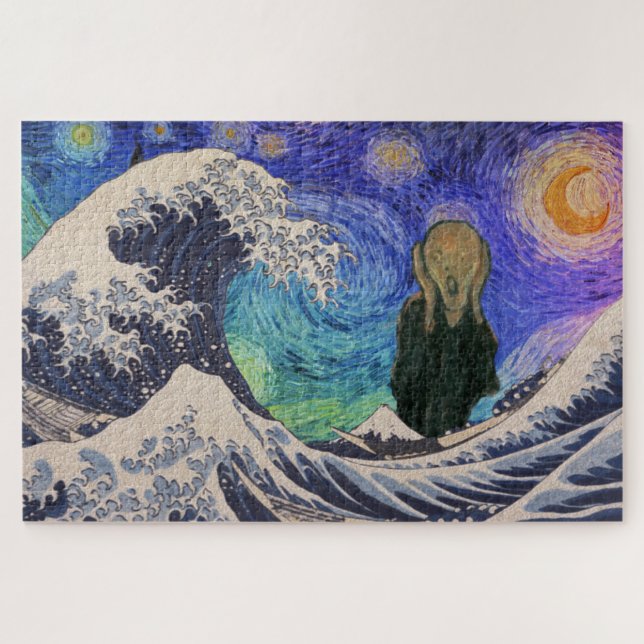 Der Schrei an der großen Welle starrt Nacht (Horizontal)