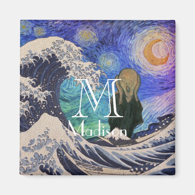 Der Schrei an der großen Welle starrt Nacht Magnet (Vorne)