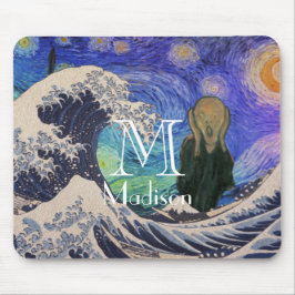 Der Schrei an der großen Welle starrt Nacht Mousepad