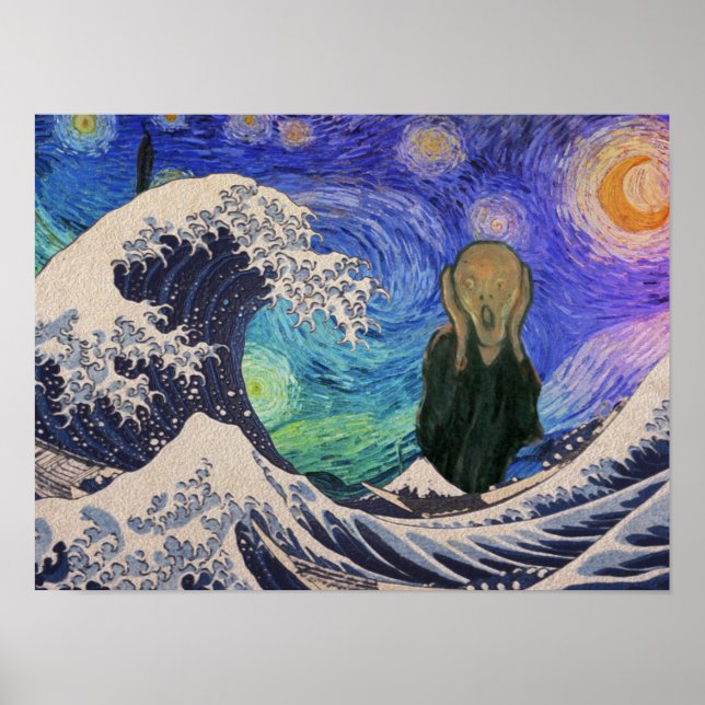 Der Schrei an der großen Welle starrt Nacht Poster (Vorne)