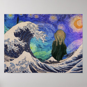 Der Schrei bei Die große Welle Sternennacht Poster