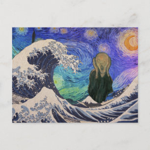 Der Schrei bei Die große Welle Sternennacht Postkarte