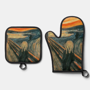 Der Schrei Edvard Munch Moderne expressionistische Ofenhandschuh & Topflappen-Set