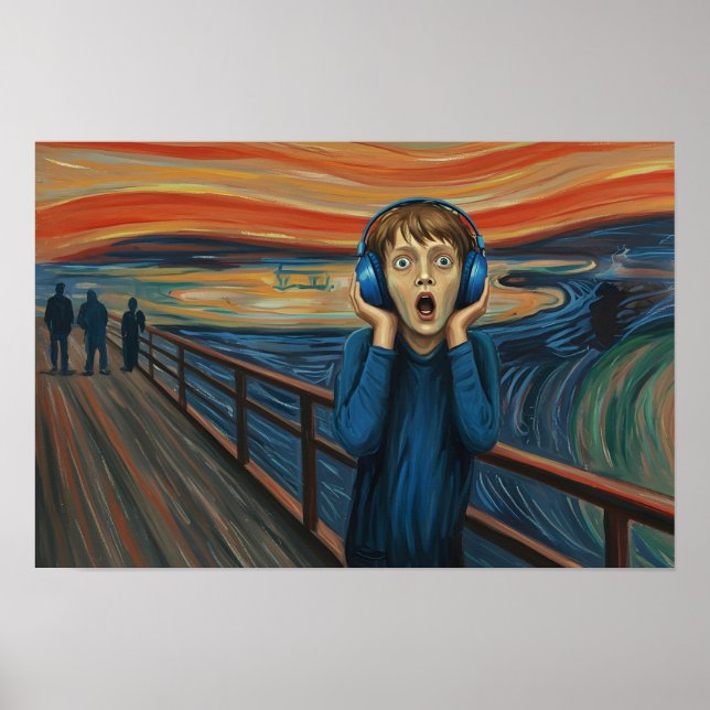 Der Schrei mit blauen Kopfhörer Autismus Neurodisc Poster (Vorne)