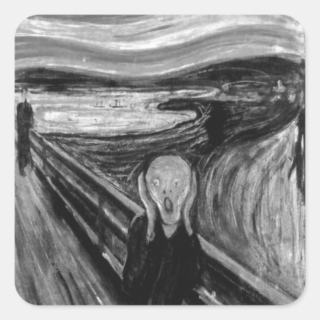 Der Schrei schwarz-weiß von Edvard Munch Quadratischer Aufkleber (Vorderseite)