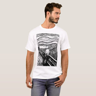 Der Schrei von Edvard Munch – Schwarze Linienkunst T-Shirt
