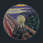 Der Schrei von Edvard Munch, Vintager Expressionis Dartscheibe<br><div class="desc">Der Schrei aka Skrik (1893) von Edvard Munch ist ein Vintages Ausdrucksbild feiner Kunstmalerei. Der Schrei ist das bekannteste Werk von Munch und eines der weltweit bekanntesten Gemälde in der Kunst. Er wird weithin als Ausdruck der universellen Angst des modernen Menschen interpretiert. Mit breiten Farbbändern und stark vereinfachten Formen bemalt,...</div>