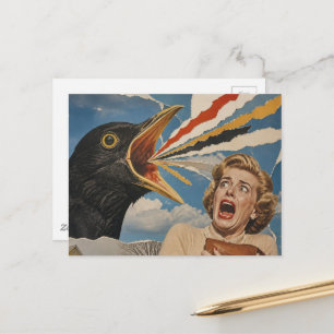 Der schreiende Vogel und Retro-Dame Postkarte