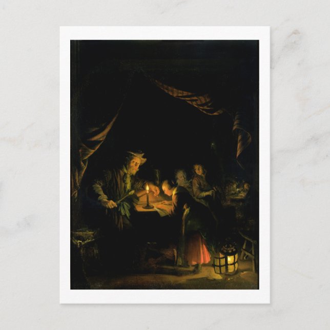 Der Schulmeister, 1660-65 (Öl auf Tafel) Postkarte (Vorderseite)