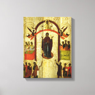 Der Schutz der Theotokos Russeikone Leinwanddruck
