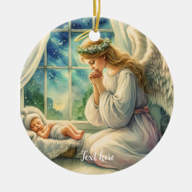 der Schutzengel betet von der Wiege des Babys Keramik Ornament (Vorne)