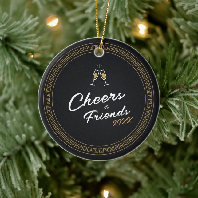 Der Schwarz-Gold-Griechisch-Meander im neuen Jahr  Keramik Ornament (Baum)