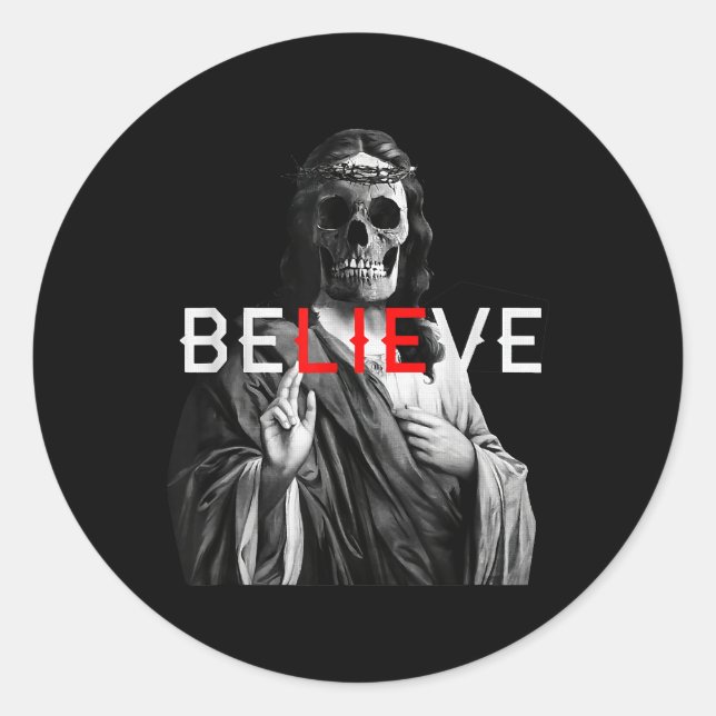 Der schwarze Antichrist Jesus Skull glaubt dem Sat Runder Aufkleber (Vorderseite)