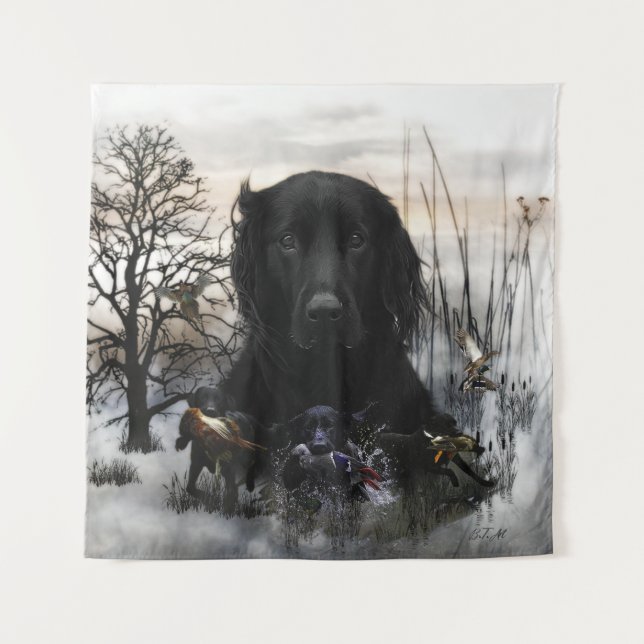 Der schwarze goldene Retrievers Wandteppich (Vorderseite)