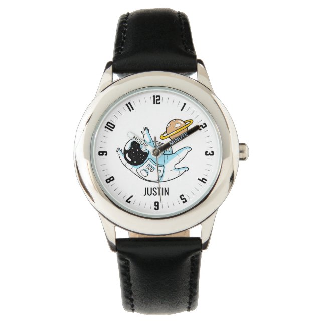Der Schwarze Junge des personalisierten Astronaute Armbanduhr (Vorderseite)