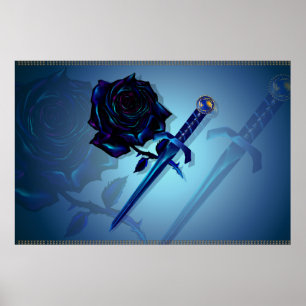 Der schwarze Rosen-und Dolch-Druck Poster