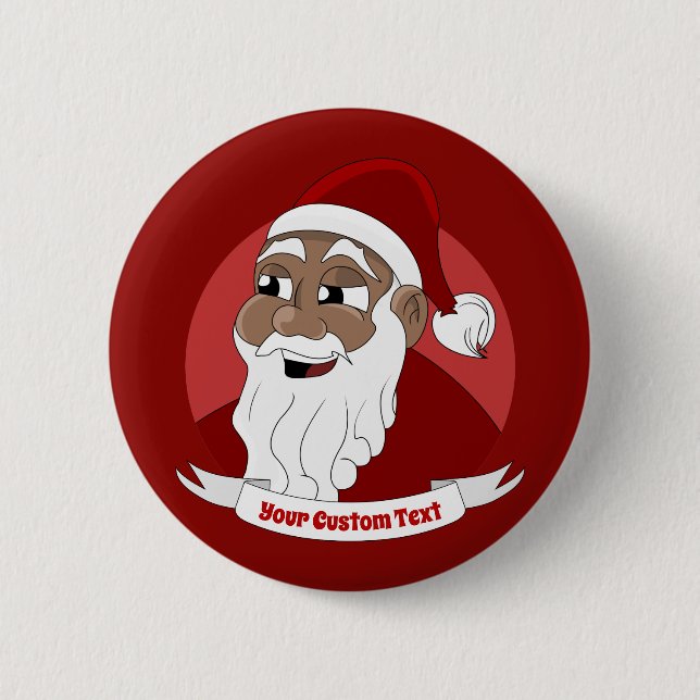 Der schwarze Weihnachtsmann-Cartoon lächelt Button (Vorderseite)
